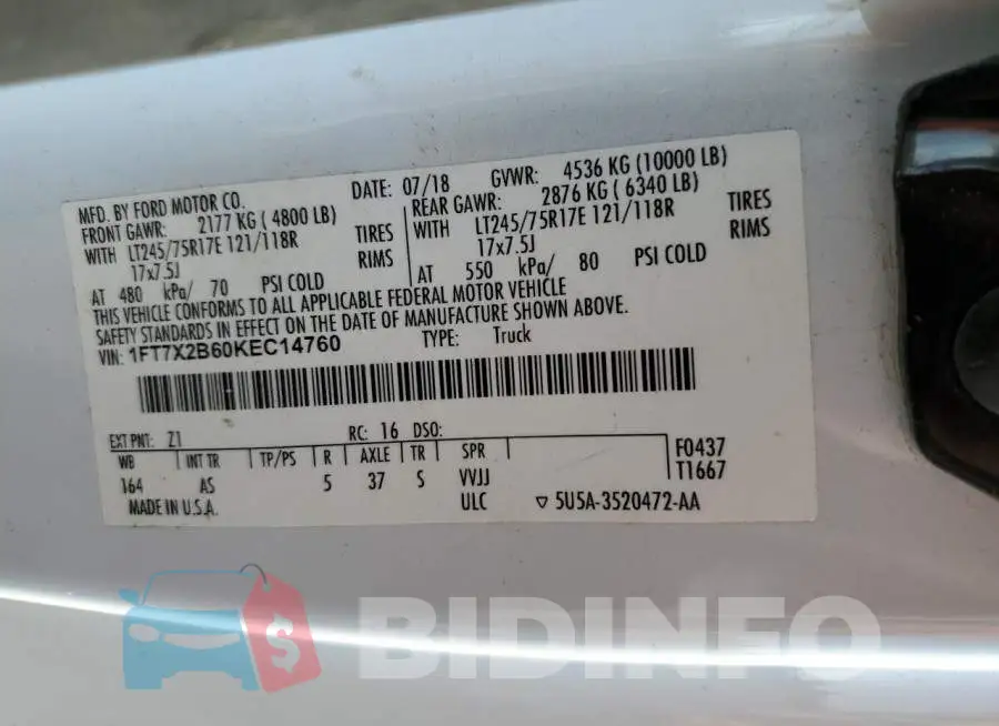 1FT7X2B60KEC14760 Photo# 12