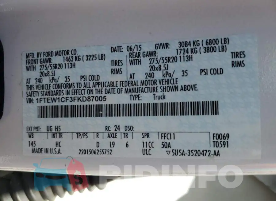 1FTEW1CF3FKD87005 Photo# 12