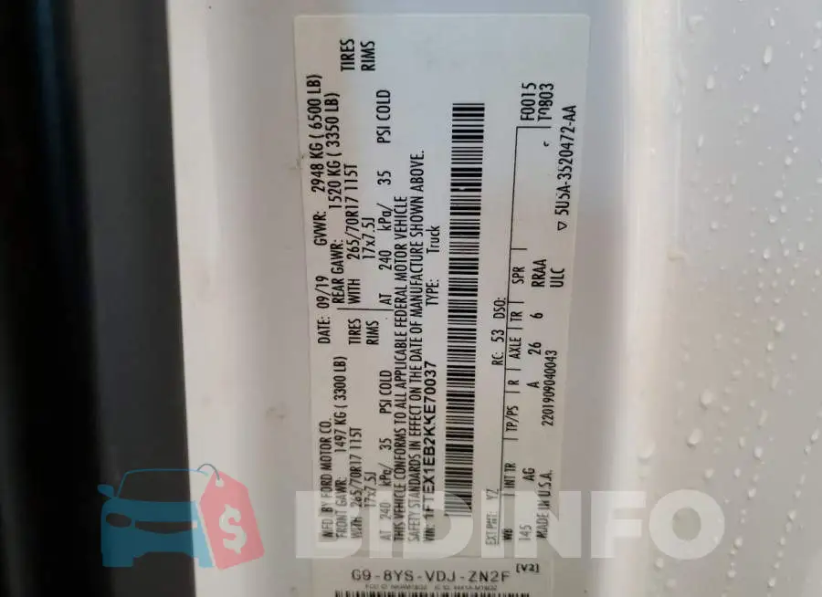 1FTEX1EB2KKE70037 Photo# 12