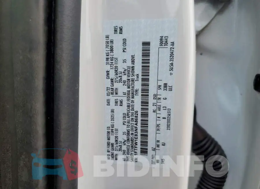 1FTFW1E83NFA86826 Photo# 12
