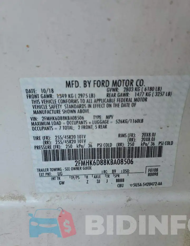 2FMHK6D88KBA08506 Photo# 12