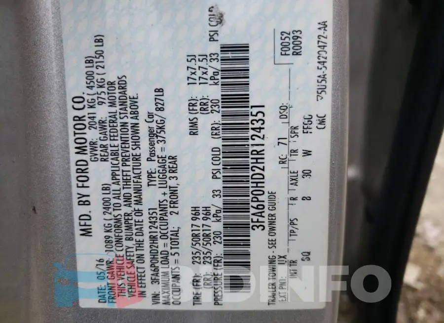 3FA6P0HD2HR124351 Photo# 12