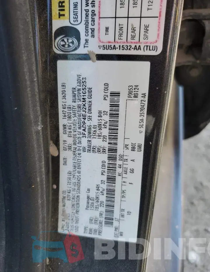 3FADP4EJ2KM165253 Photo# 12