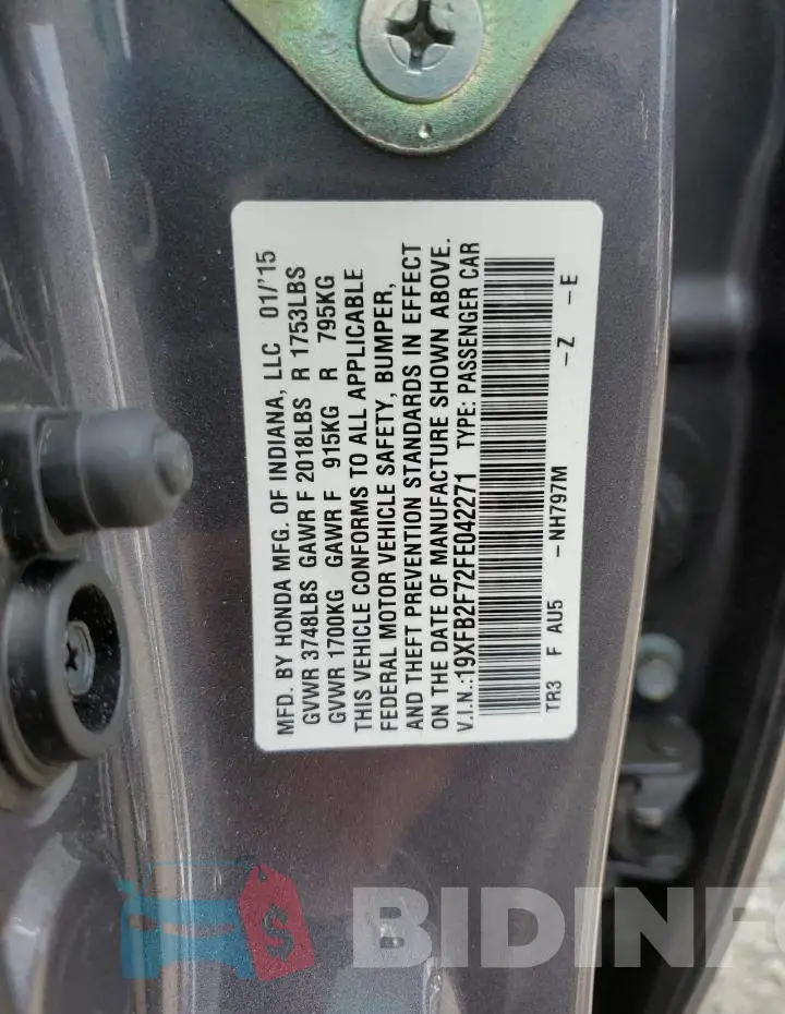 19XFB2F72FE042271 Photo# 12
