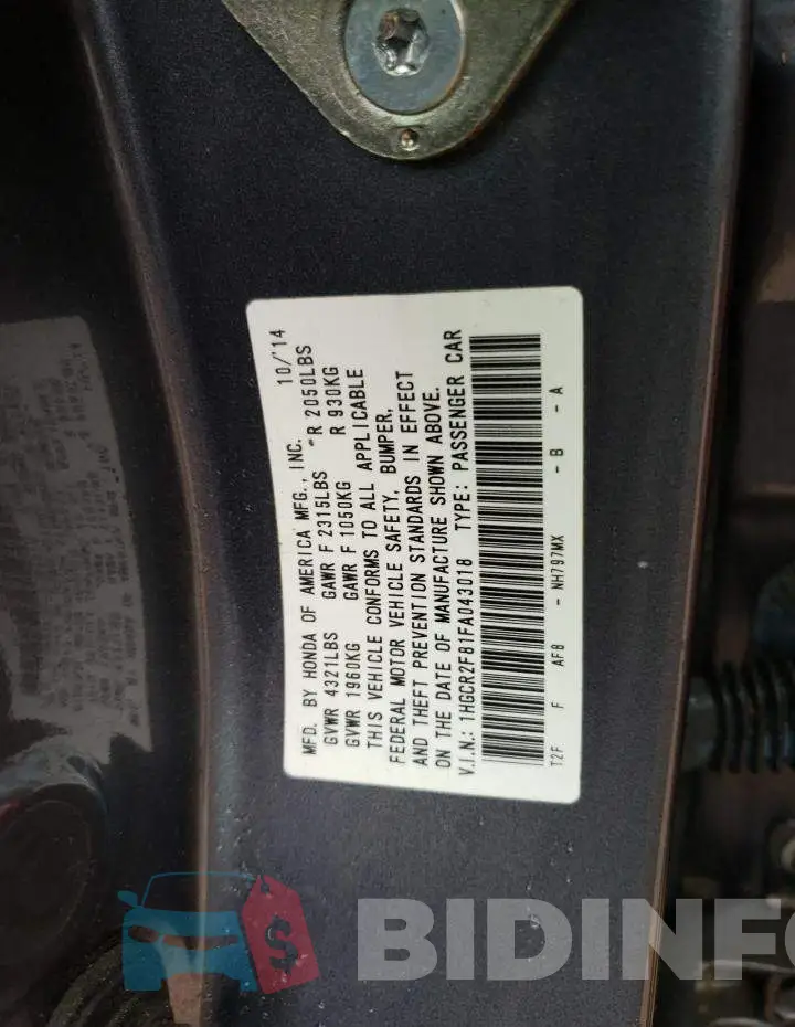 1HGCR2F81FA043018 Photo# 12