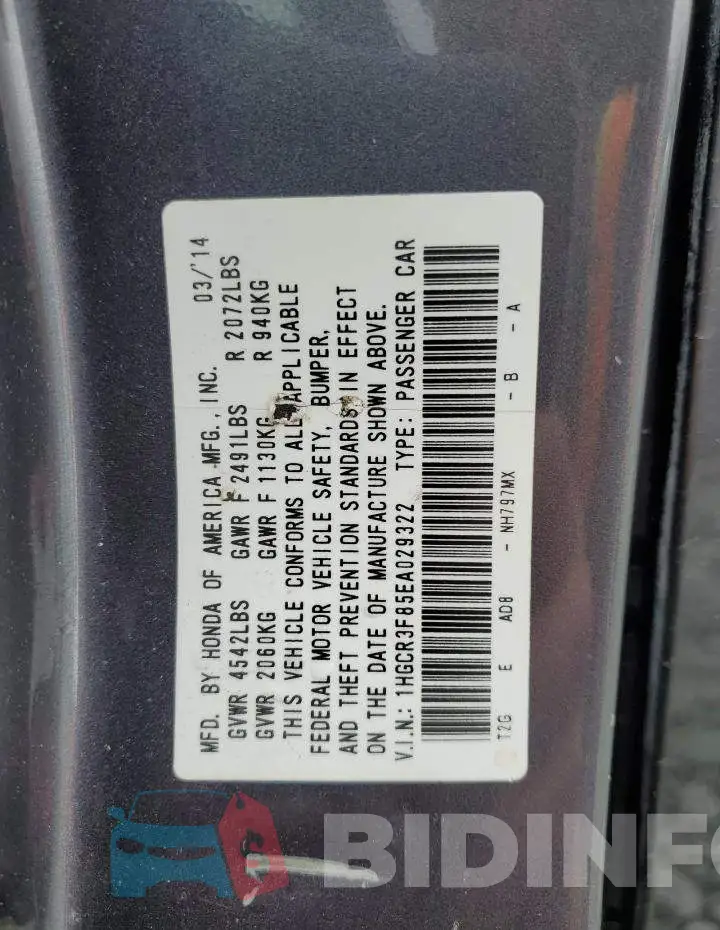 1HGCR3F85EA029322 Photo# 12