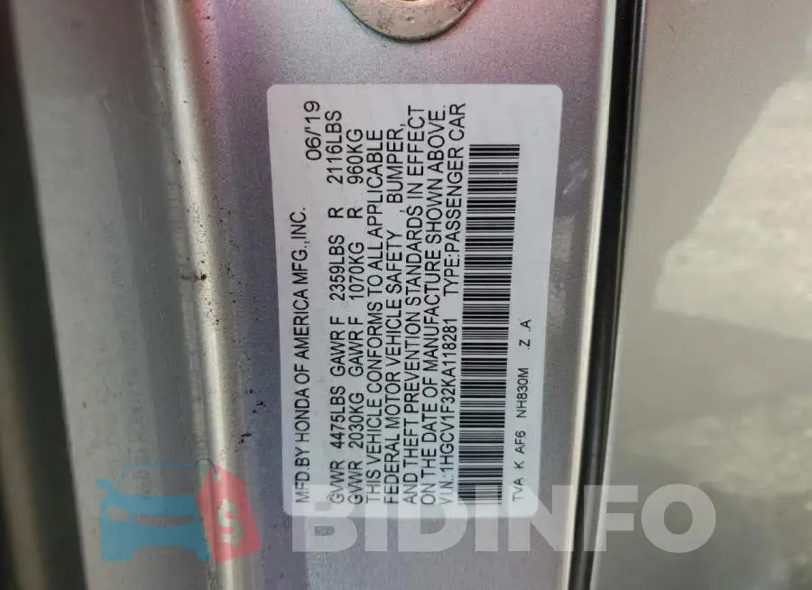 1HGCV1F32KA118281 Photo# 12
