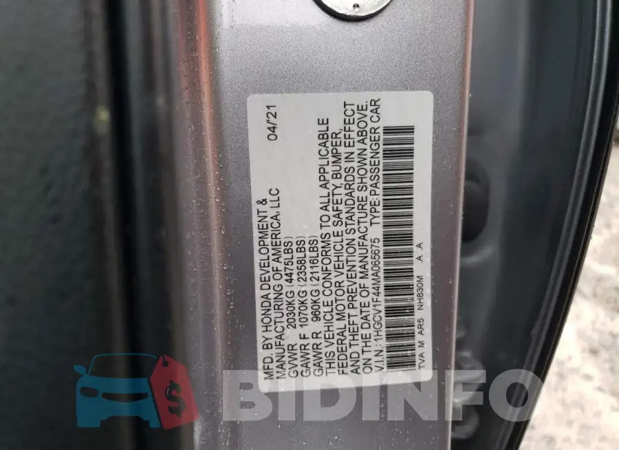 1HGCV1F44MA065675 Photo# 12