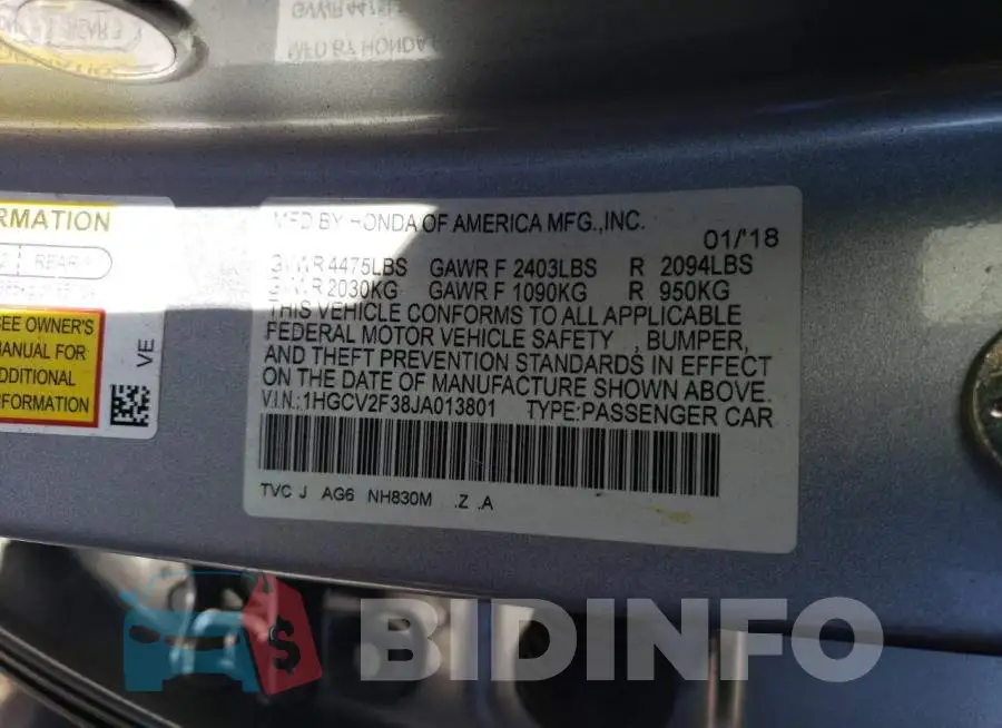 1HGCV2F38JA013801 Photo# 13