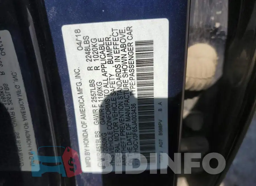 1HGCV3F65JA003436 Photo# 12