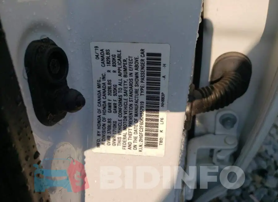 2HGFC2F60KH557919 Photo# 12