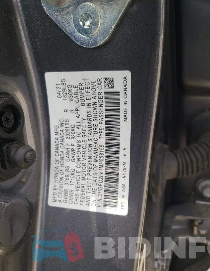 2HGFC2F81MH558159 Photo# 12