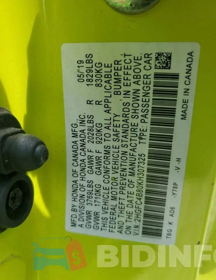 2HGFC4B80KH307325 Photo# 13