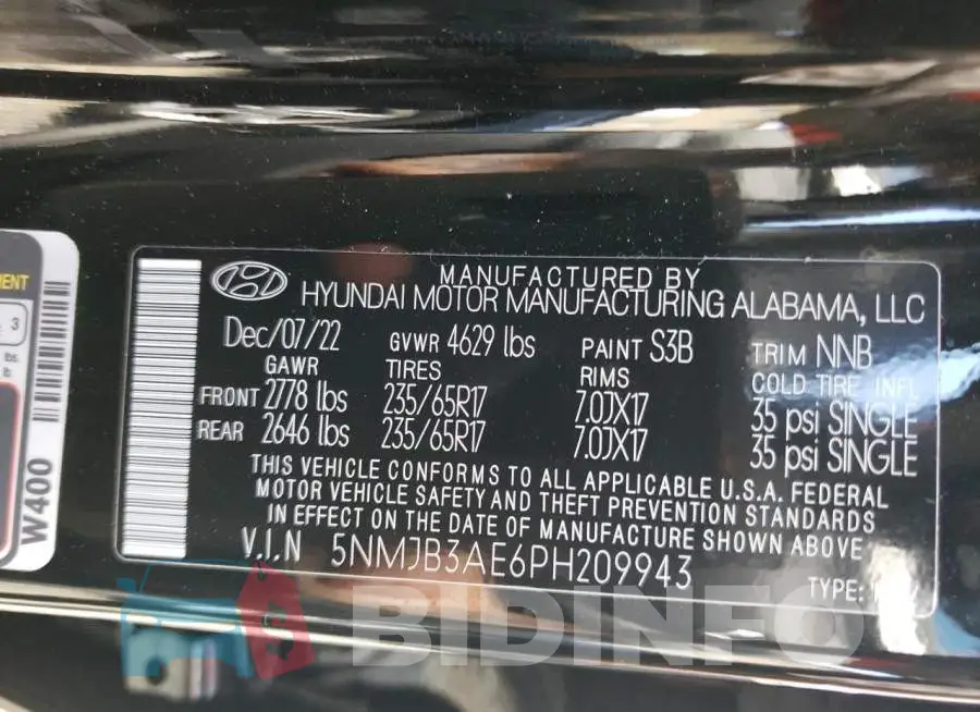5NMJB3AE6PH209943 Photo# 14