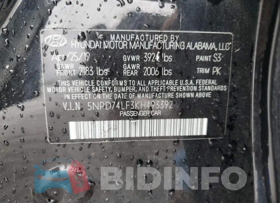 5NPD74LF3KH493392 Photo# 12