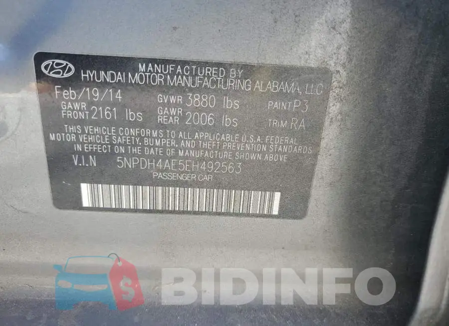 5NPDH4AE5EH492563 Photo# 12
