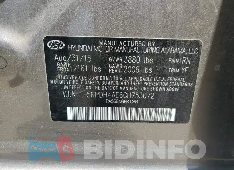 5NPDH4AE6GH753072 Photo# 12