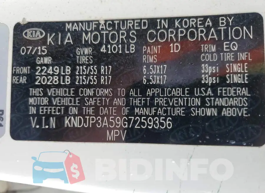 KNDJP3A59G7259356 Photo# 12