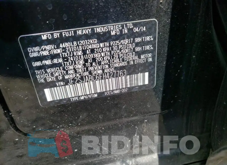 JF2SJABC6FH427763 Photo# 12