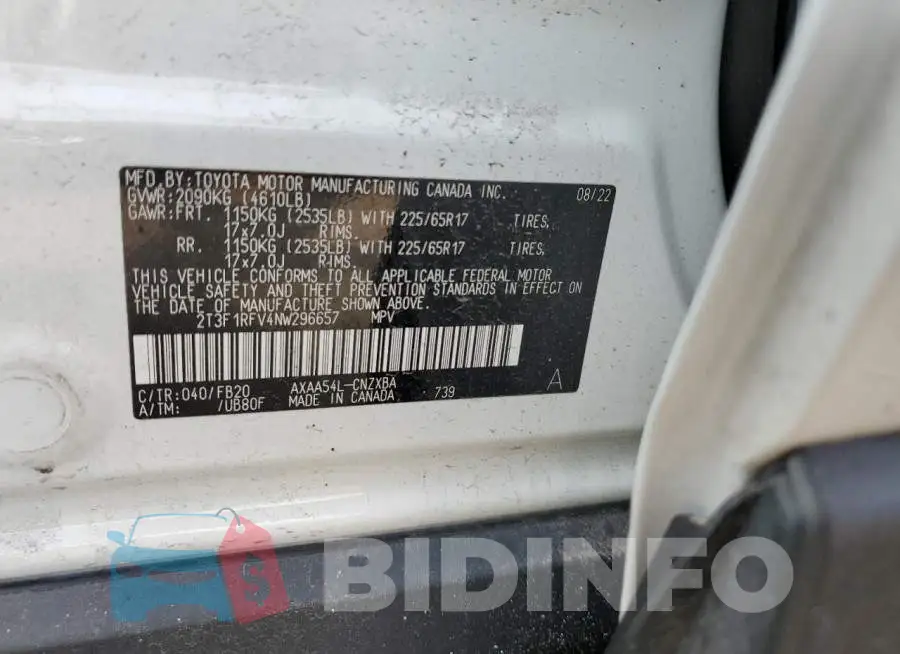 2T3F1RFV4NW296657 Photo# 13