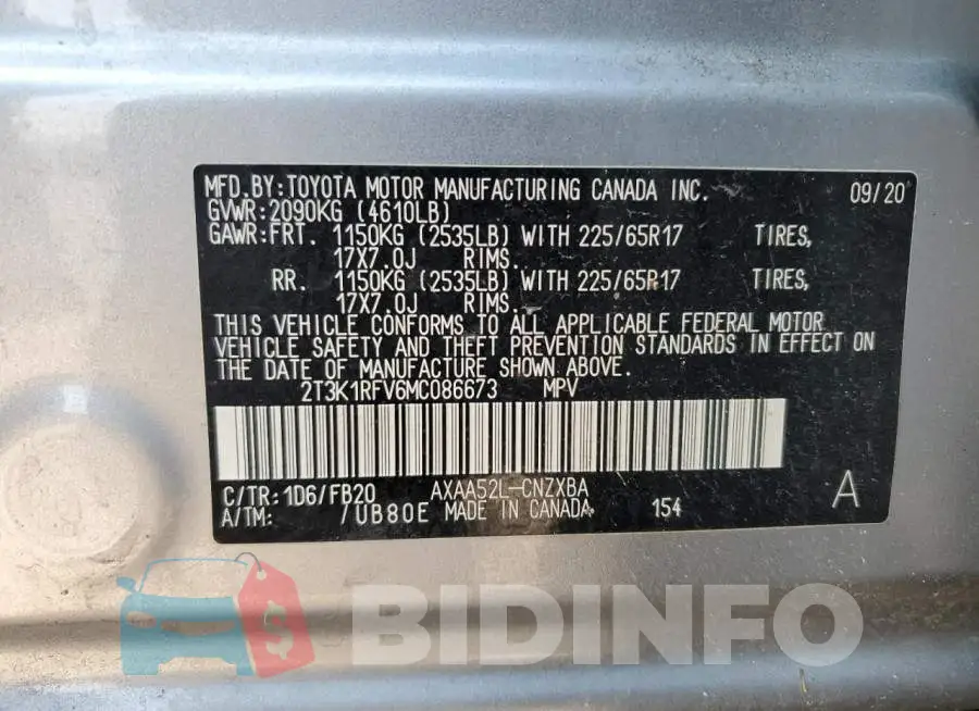 2T3K1RFV6MC086673 Photo# 13