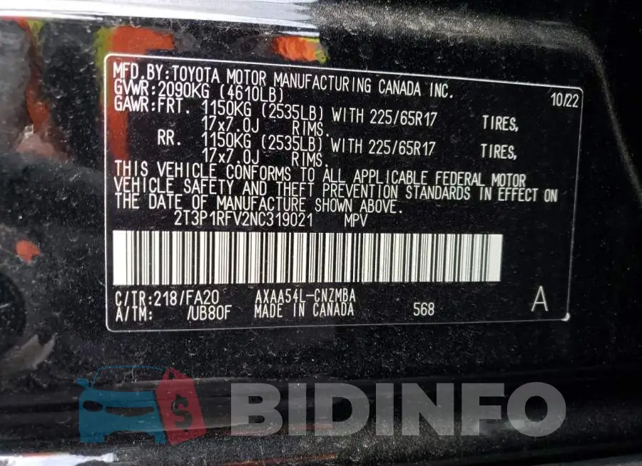 2T3P1RFV2NC319021 Photo# 13