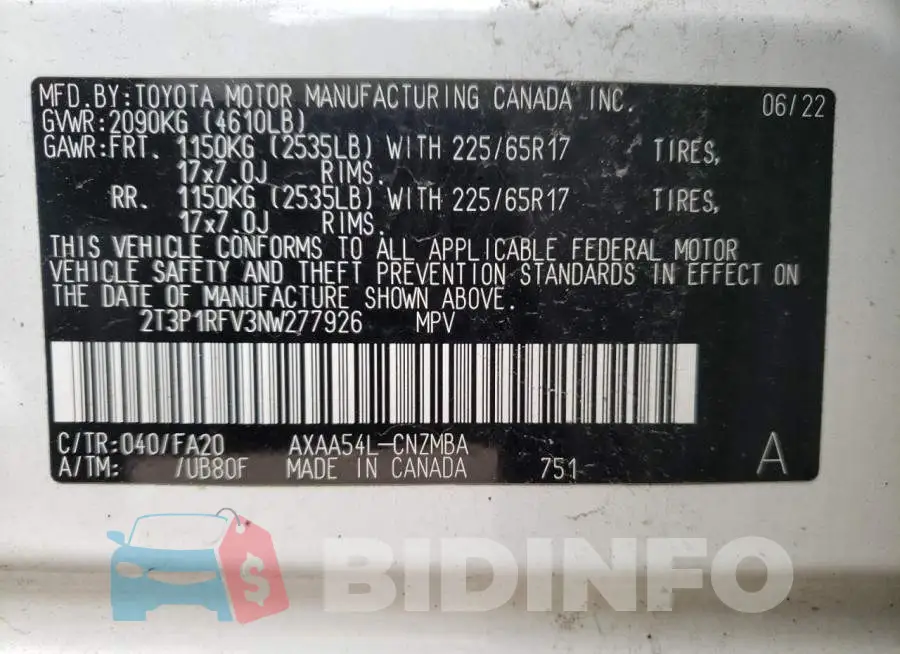 2T3P1RFV3NW277926 Photo# 13