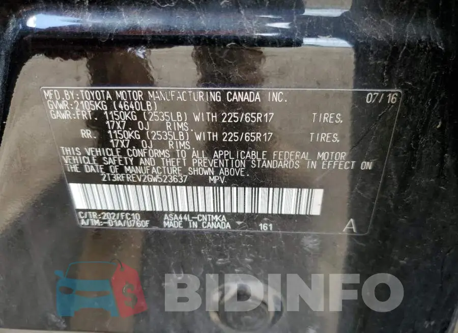2T3RFREV2GW523637 Photo# 12