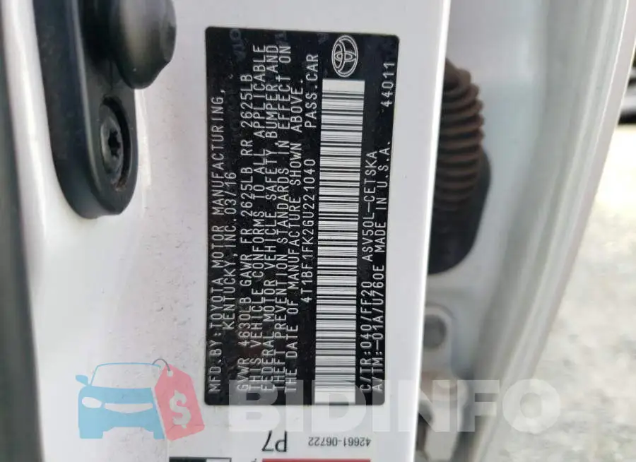 4T1BF1FK2GU221040 Photo# 12