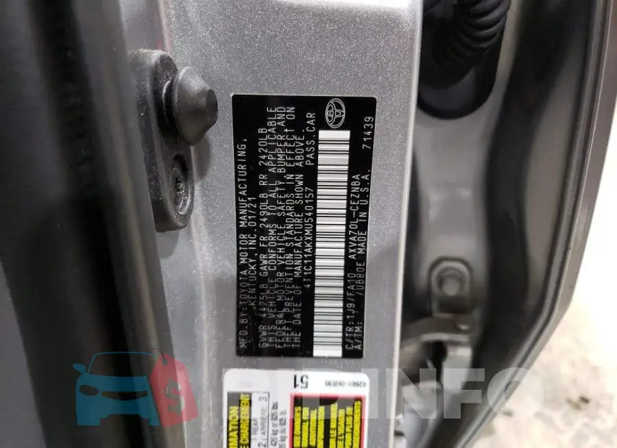 4T1C11AKXMU540157 Photo# 12