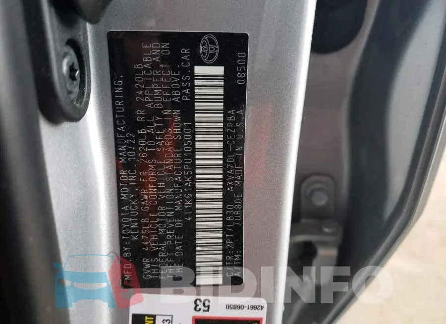 4T1K61AK5PU105001 Photo# 13