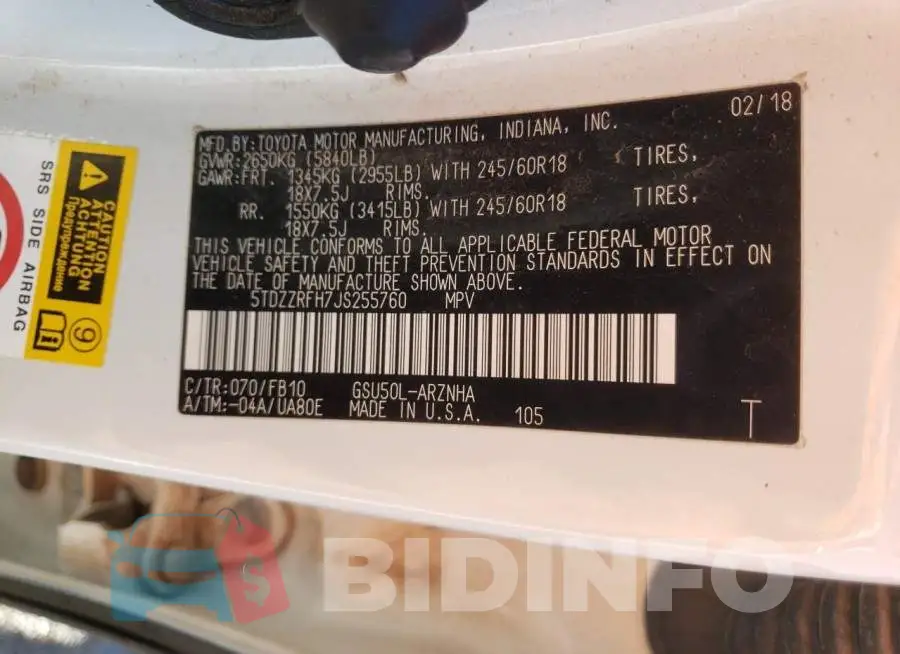 5TDZZRFH7JS255760 Photo# 12