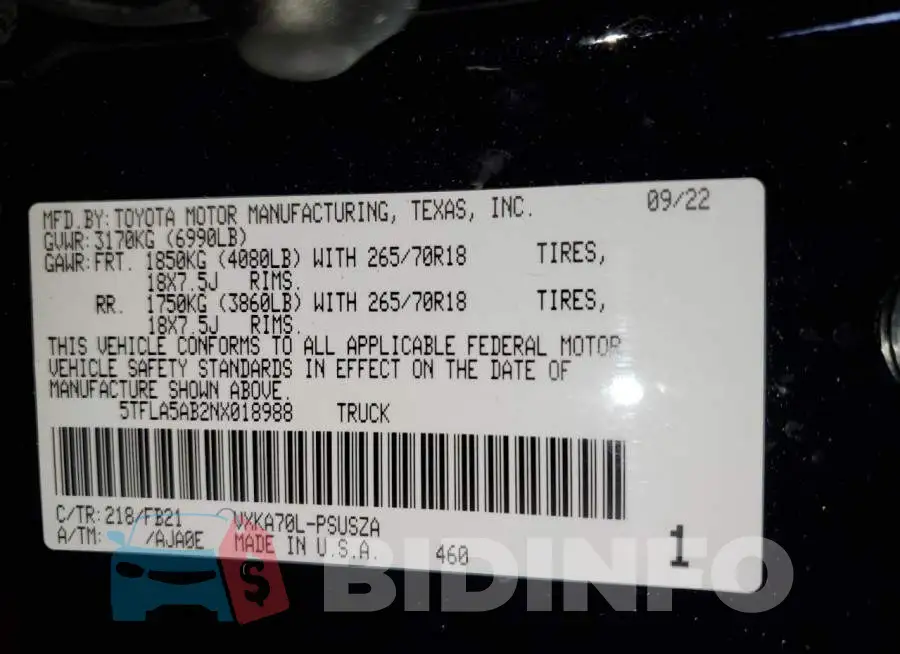 5TFLA5AB2NX018988 Photo# 12