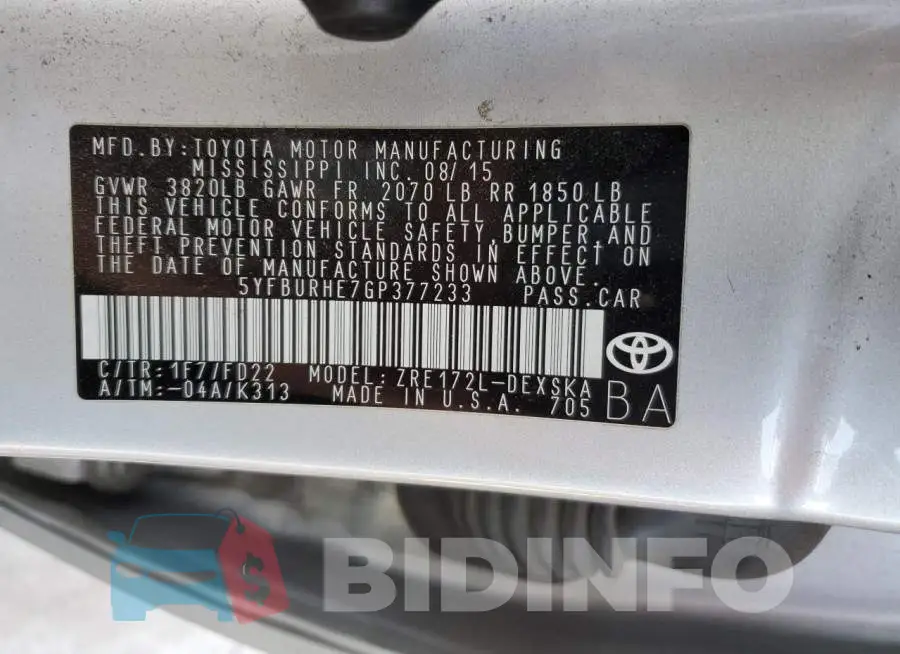 5YFBURHE7GP377233 Photo# 13