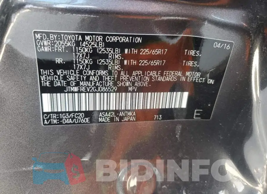JTMWFREV2GJ086529 Photo# 13