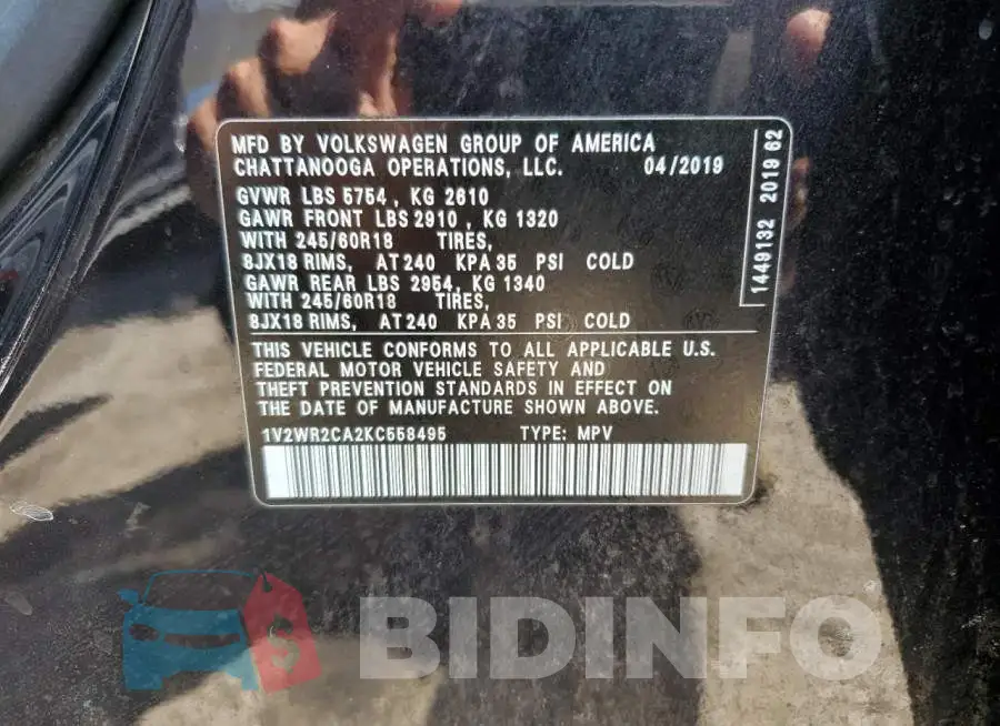 1V2WR2CA2KC558495 Photo# 13