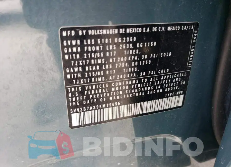 3VV3B7AX9KM196551 Photo# 14