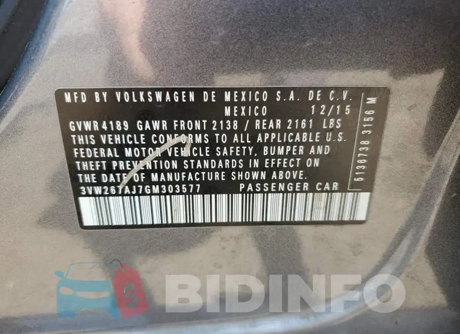 3VW267AJ7GM303577 Photo# 12