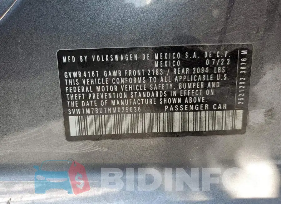 3VW7M7BU7NM025636 Photo# 13