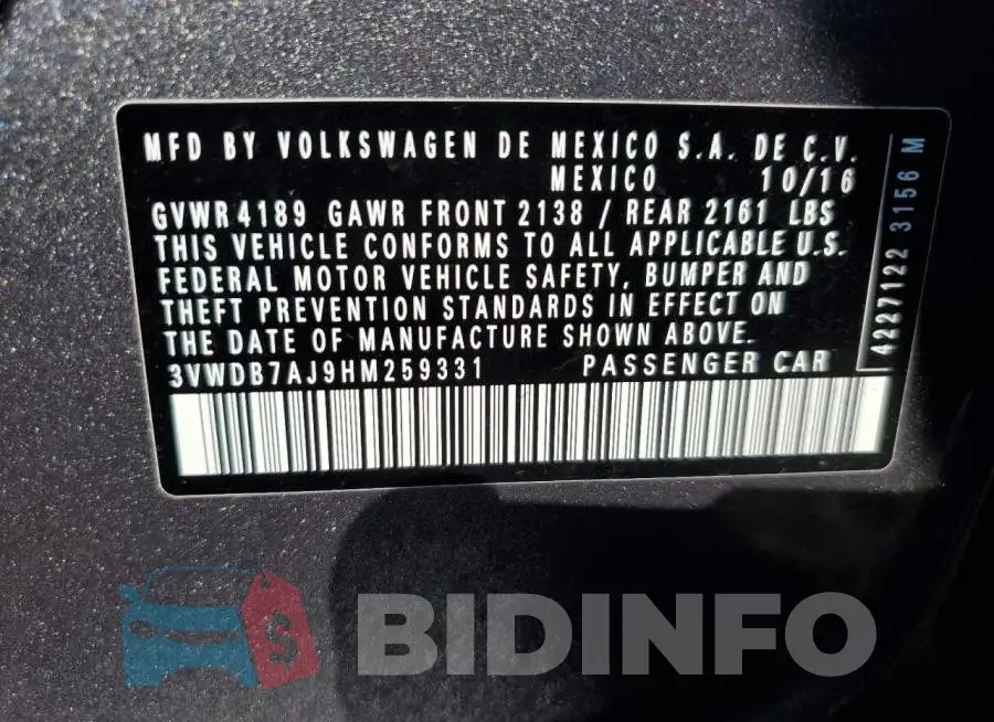 3VWDB7AJ9HM259331 Photo# 13