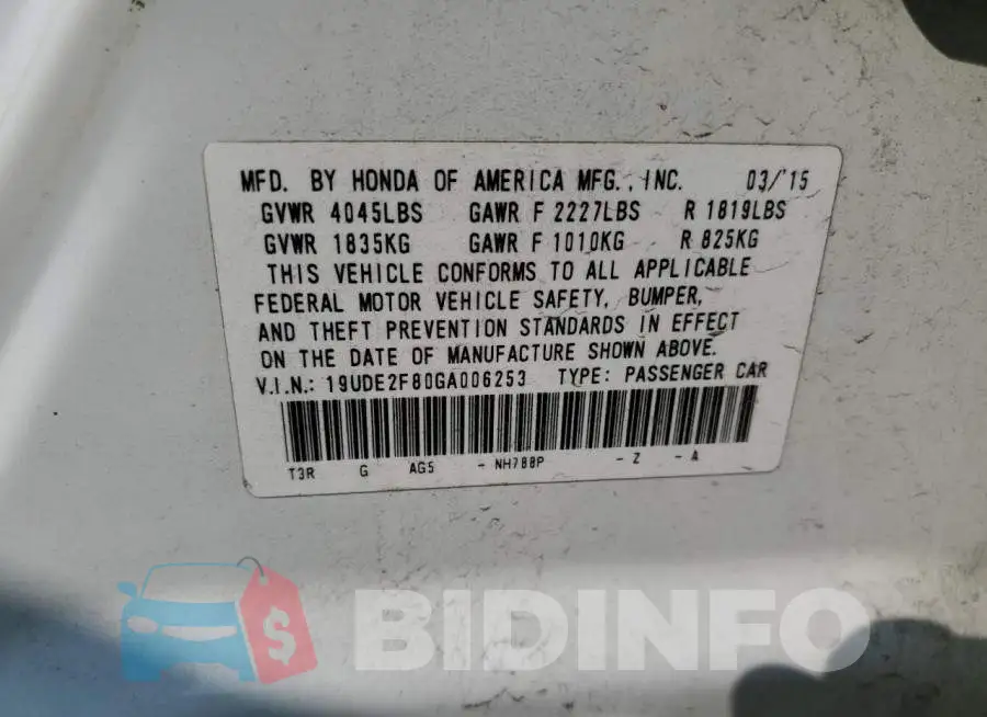 19UDE2F80GA006253 Photo# 12