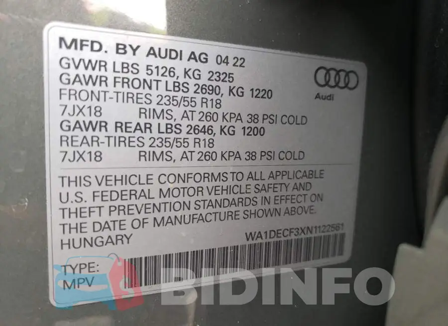 WA1DECF3XN1122561 Photo# 13