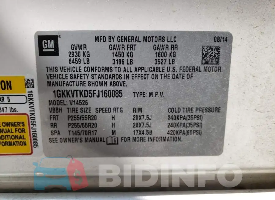 1GKKVTKD5FJ160085 Photo# 13