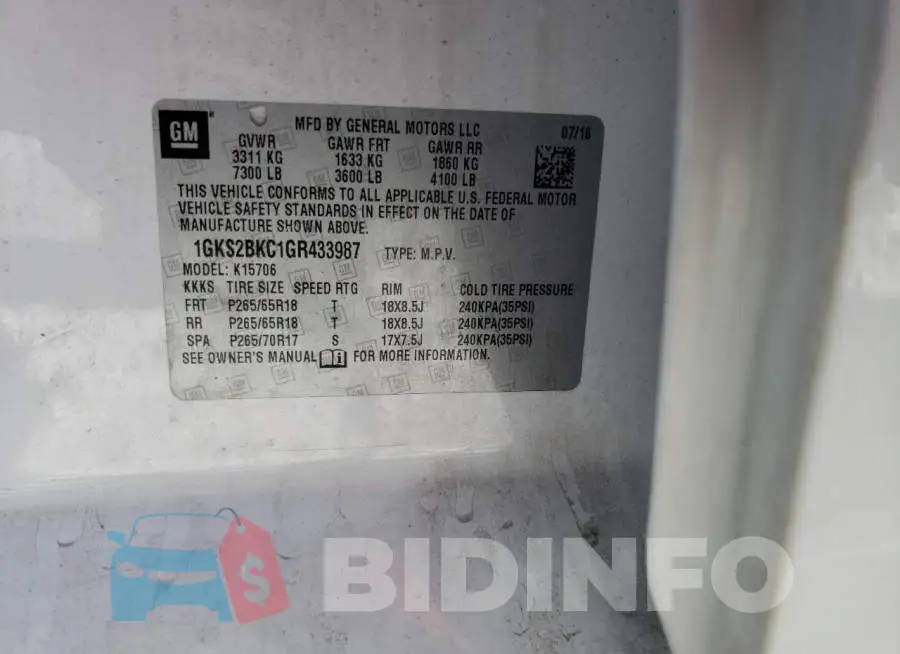 1GKS2BKC1GR433987 Photo# 13