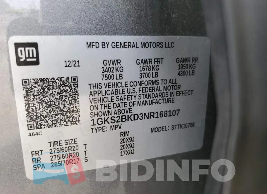 1GKS2BKD3NR168107 Photo# 12
