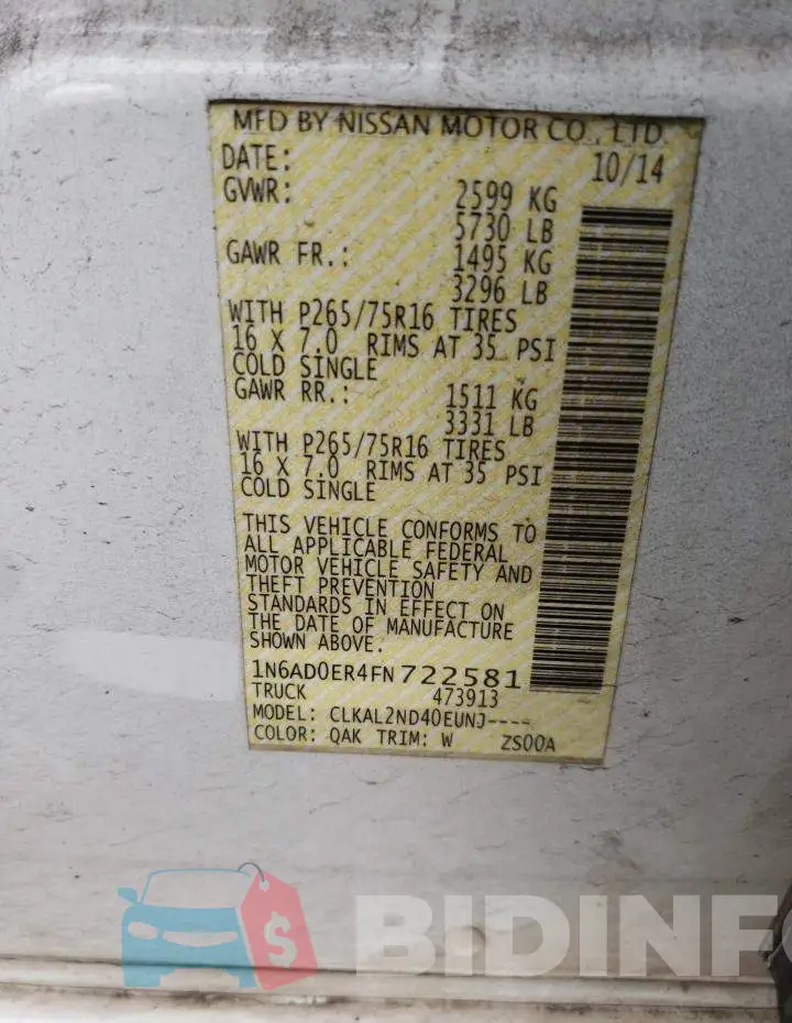 1N6AD0ER4FN722581 Photo# 12