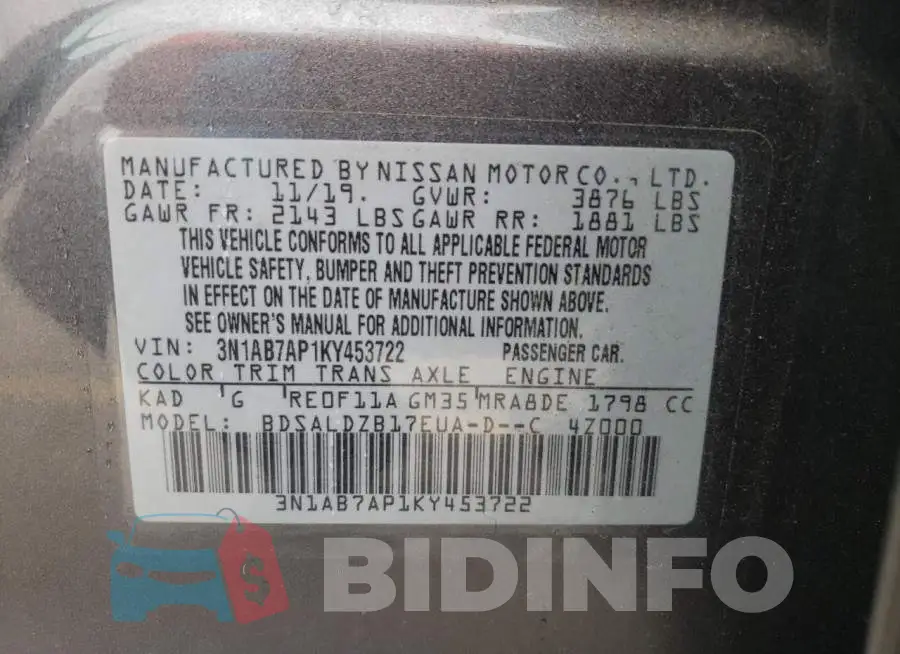 3N1AB7AP1KY453722 Photo# 12