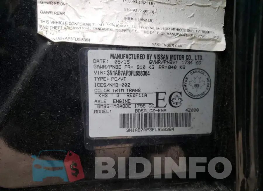 3N1AB7AP3FL658364 Photo# 13