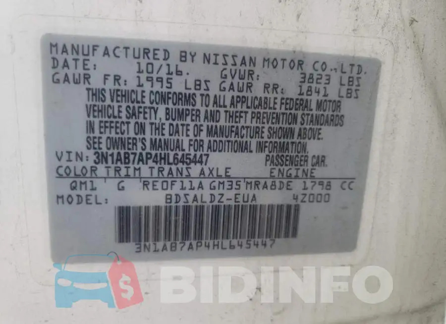 3N1AB7AP4HL645447 Photo# 13