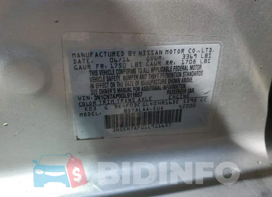 3N1CN7AP0GL911657 Photo# 12
